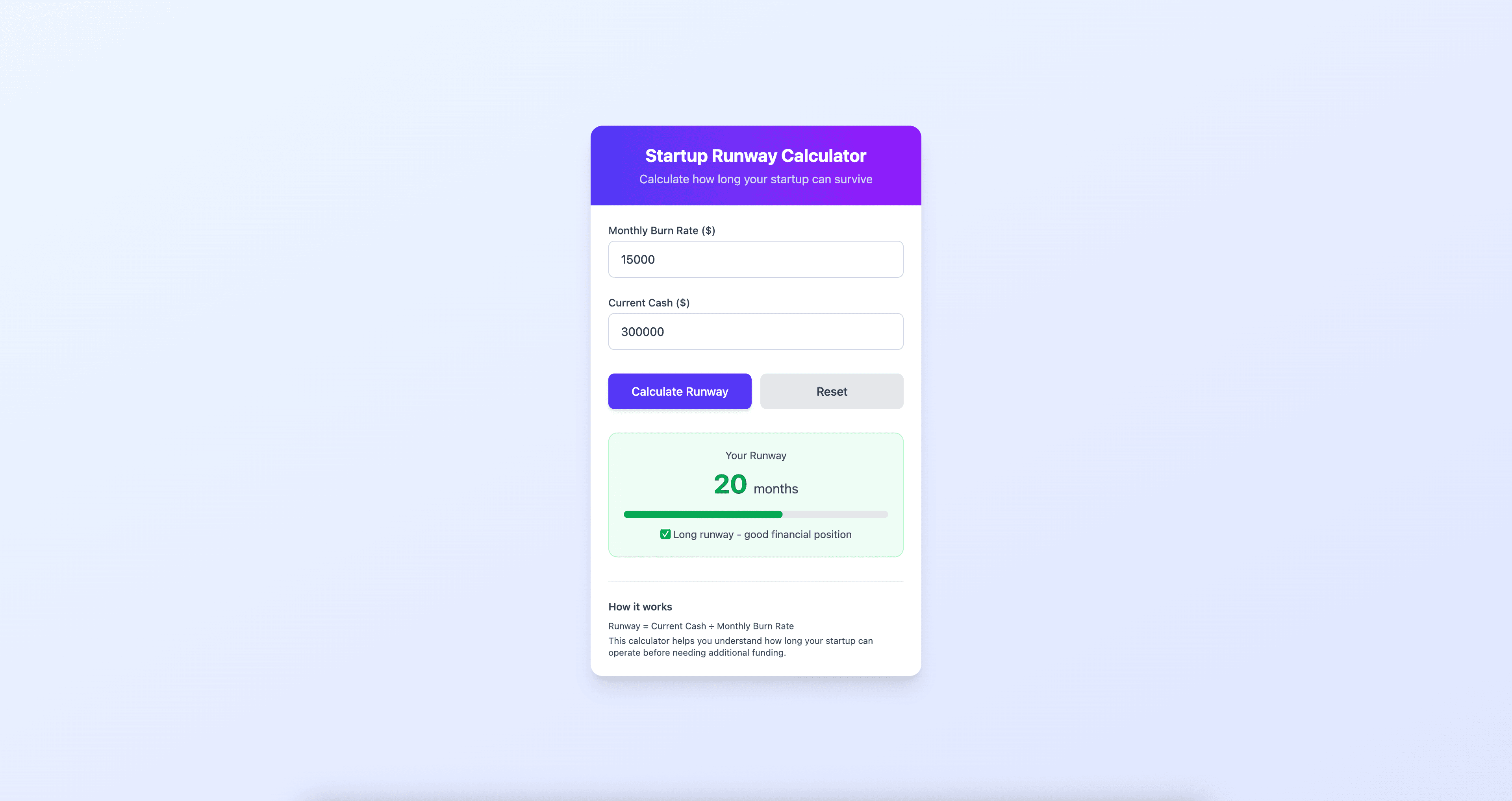 Startup Runway Calculator